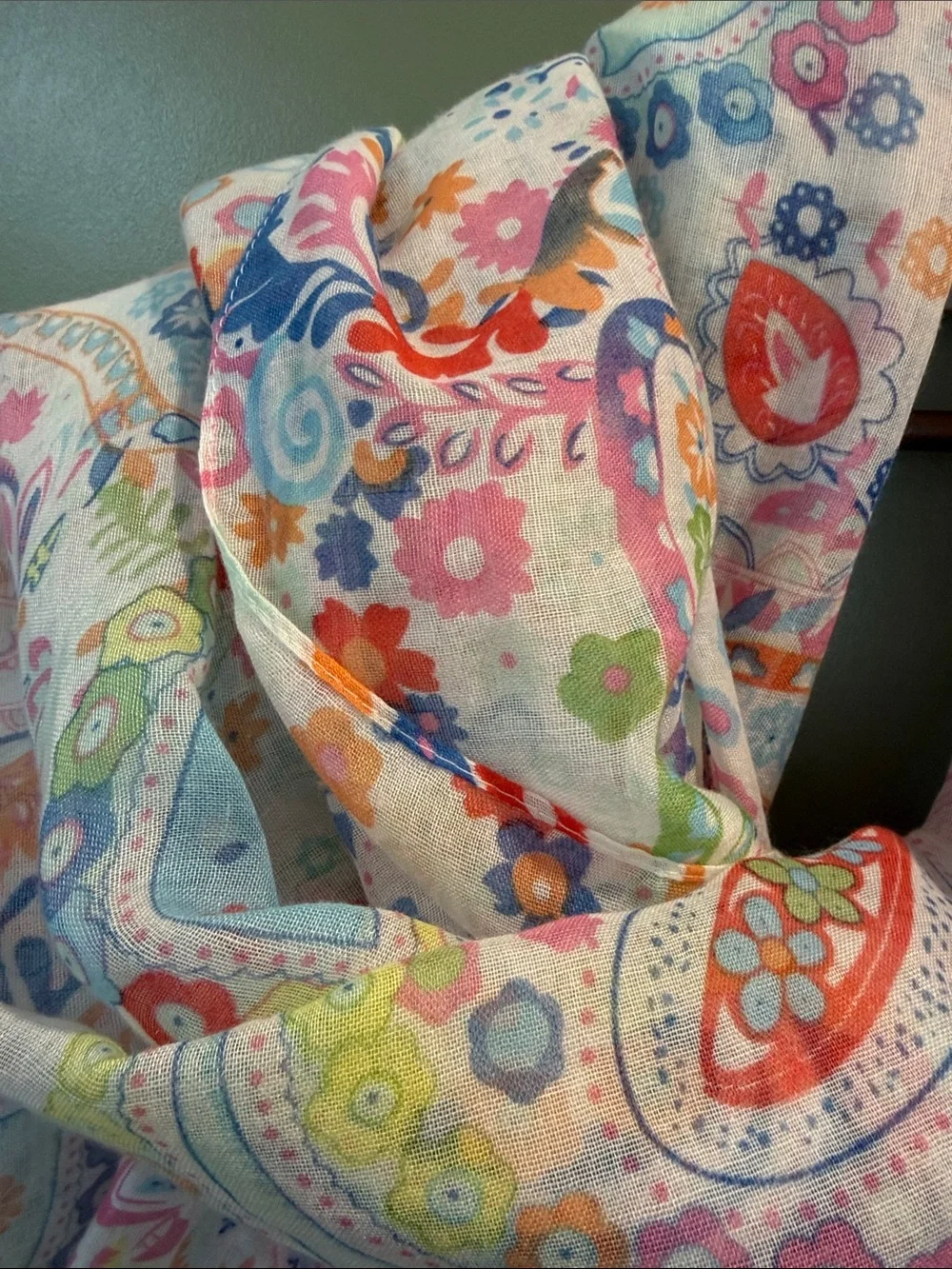White Paisley Floral Women's Scarf